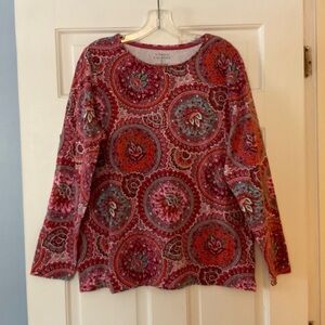 Talbots Red Medallion Print Tee T-shirt Top Plus Size 1X Cotton Jersey Colorful